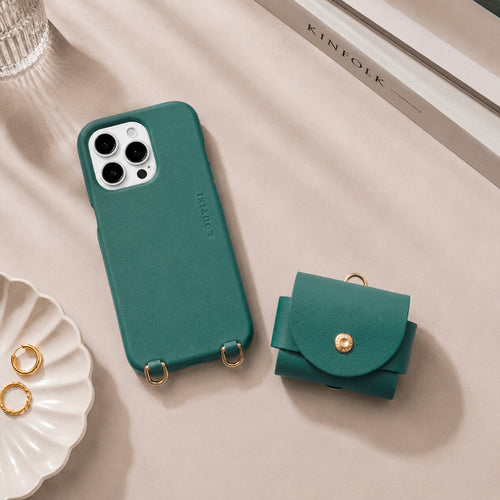 Coque iPhone MagSafe cuir avec anneaux MAX - Emeraude