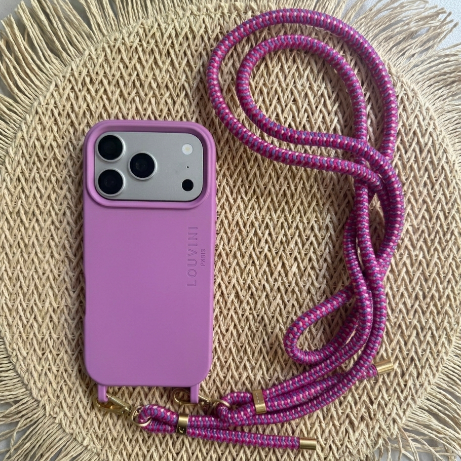 coque iphone magsafe violet avec anneaux et cordon ajustable fuchsia violet