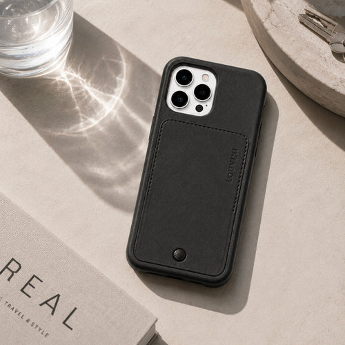 coque iphone en cuir noir avec porte carte intégré