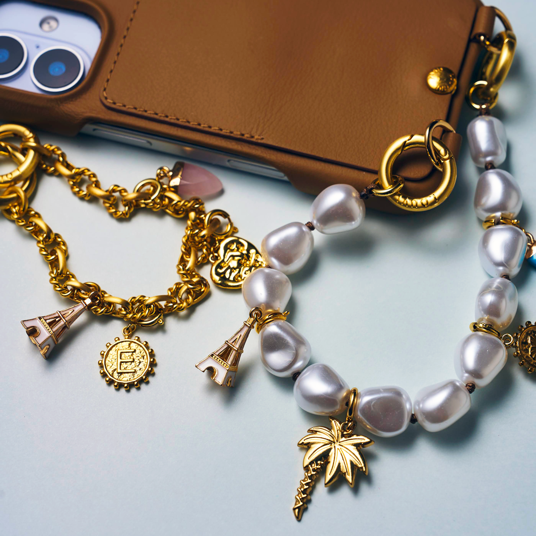 bracelets bijoux de téléphone à chaîne dorée, perles et charms