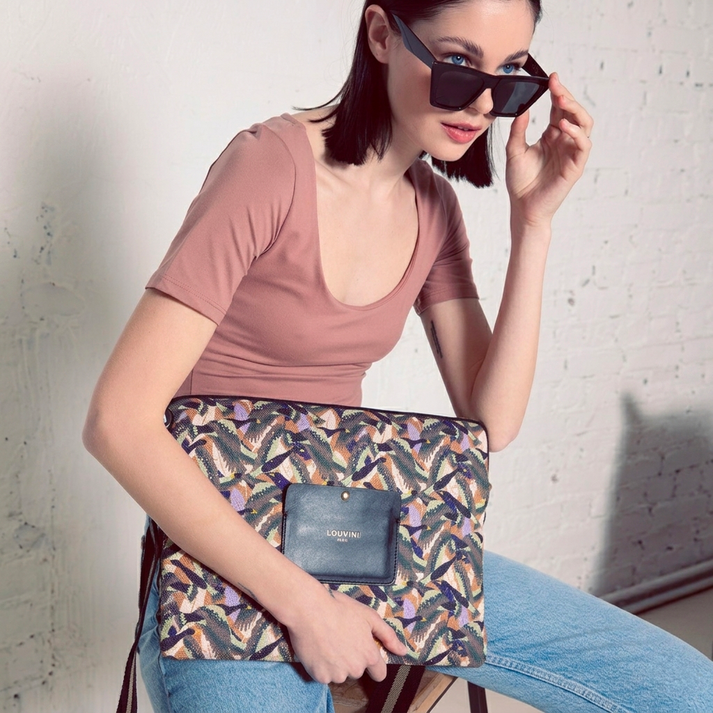 Pochette ordinateur STELLA Oiseaux - Kaki