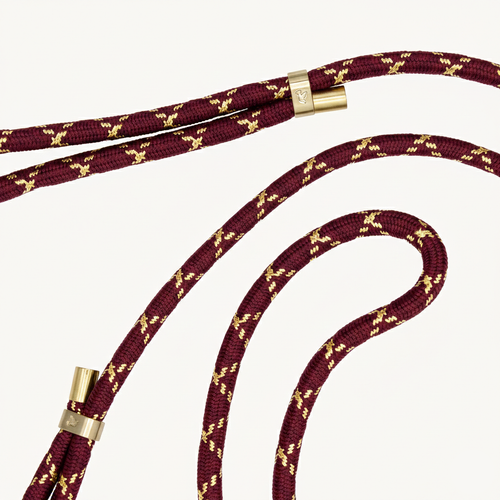 cordon bandoulière de téléphone ajustable bordeaux doré avec mousquetons